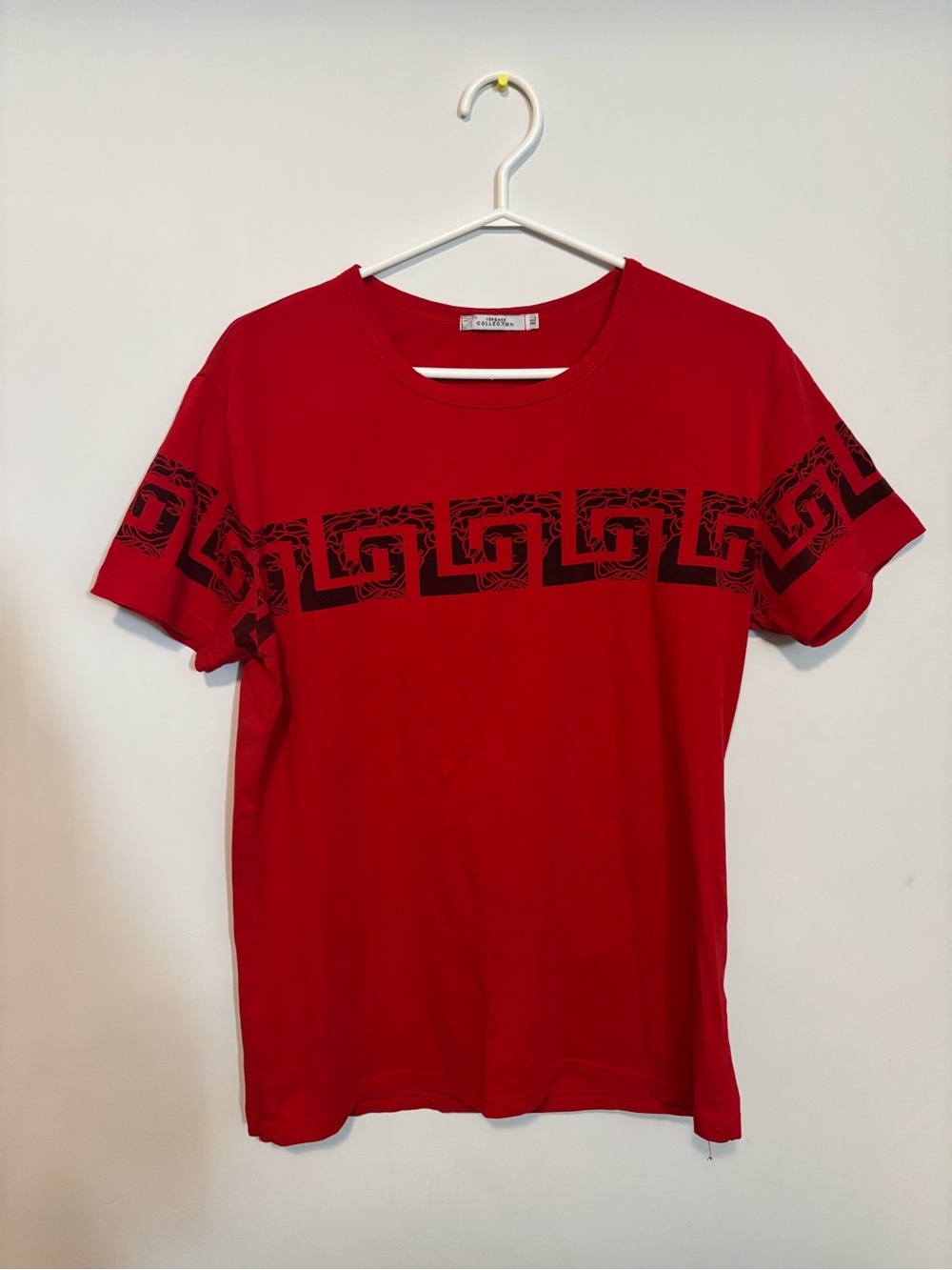 Versace Red Short-Sleeve Tee with Black Greca Band